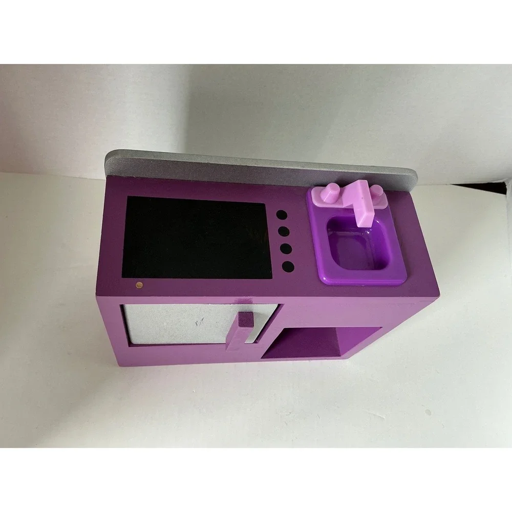 Wooden‎ Dollhouse Kitchen Toy Sink Stove Purple Silver Small Accessory